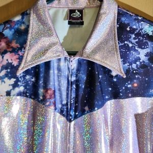 Pink Purple Galaxy Sundial Show Clothing Rodeo Performance Shirt Zip Up Large